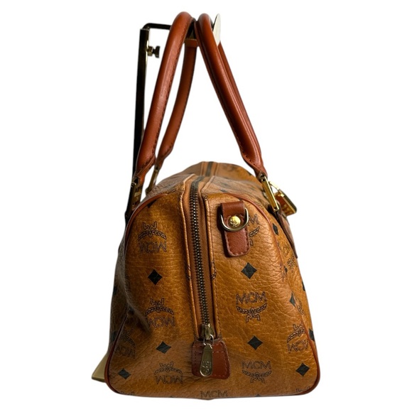 MCM Vicetos Monogram Cognac Boston Bag - Picture 3 of 12